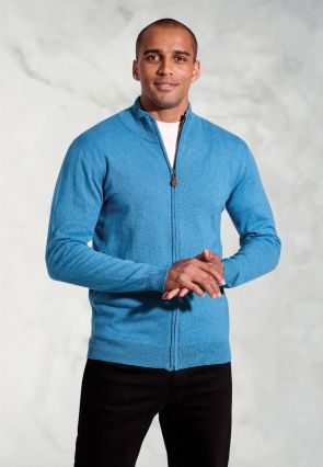 Somerset Sea Blue Cotton Merino Zip Cardigan