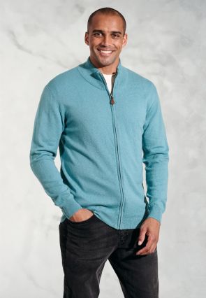 Somerset Aqua Cotton Merino Zip Cardigan