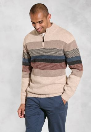 Sowe Oatmeal Lambswool Multi Hoop Zip Neck Jumper