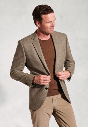 Tailored Fit Spencer Oatmeal Twill Wool Jacket - British Fabric
