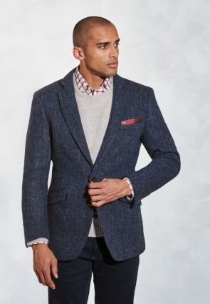 Tailored Fit Stranraer Navy Herringbone Harris Tweed® Jacket