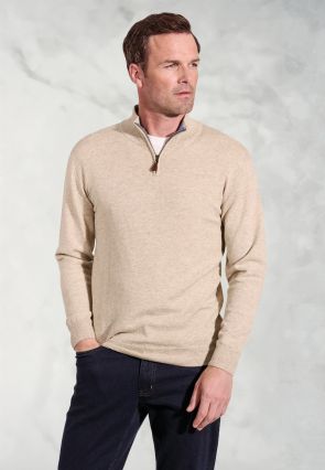 Sussex Stone Cotton Merino Zip Neck Jumper