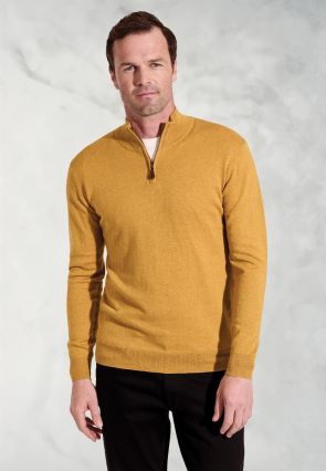 Sussex Mustard Cotton Merino Zip Neck Jumper