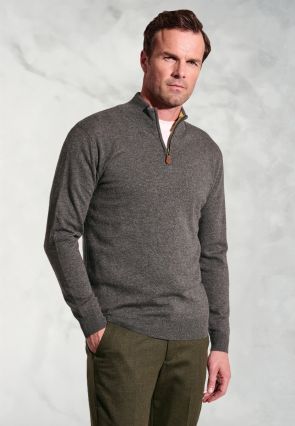 Sussex Charcoal Cotton Merino Zip Neck Jumper