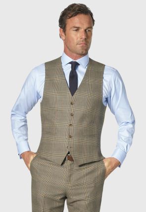 Tailored Fit Ribblesdale Olive Check Waistcoat - British Fabric