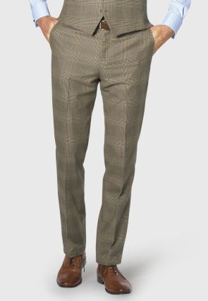 Tailored Fit Ribblesdale Olive Check Suit Pants - British Fabric