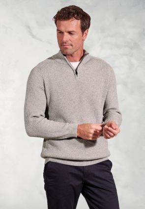 Wayne Silver Grey Rib Knit Zip Neck Jumper