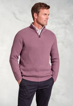 Wayne Mauve Rib Knit Zip Neck Jumper