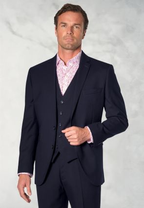Tailored Fit Wells Navy Wool Blend Suit - Waistcoat Optional