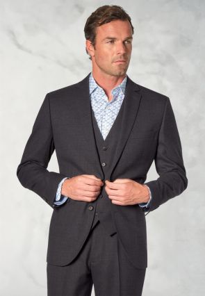 Tailored Fit Wells Charcoal Wool Blend Suit - Waistcoat Optional