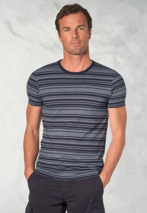 Willis Pure Cotton Navy Herringbone Hoop T-Shirt