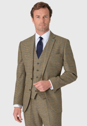 Tailored Fit Woolf Green Check British Wool Fabric Suit - Waistcoat Optional