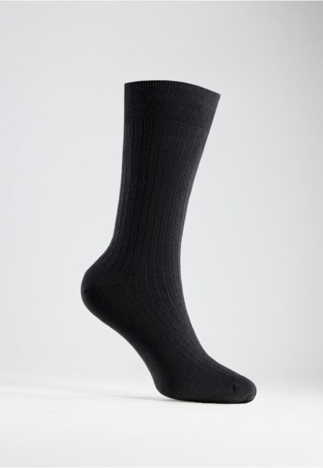 Black Plain Wool Blend Rib Socks