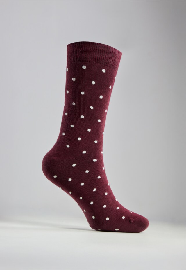 Burgundy and White Polka Dot Socks