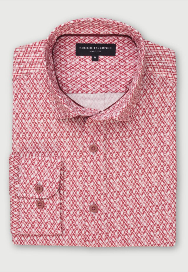 Tailored Fit Strawberry Print Oxford Cotton Shirt