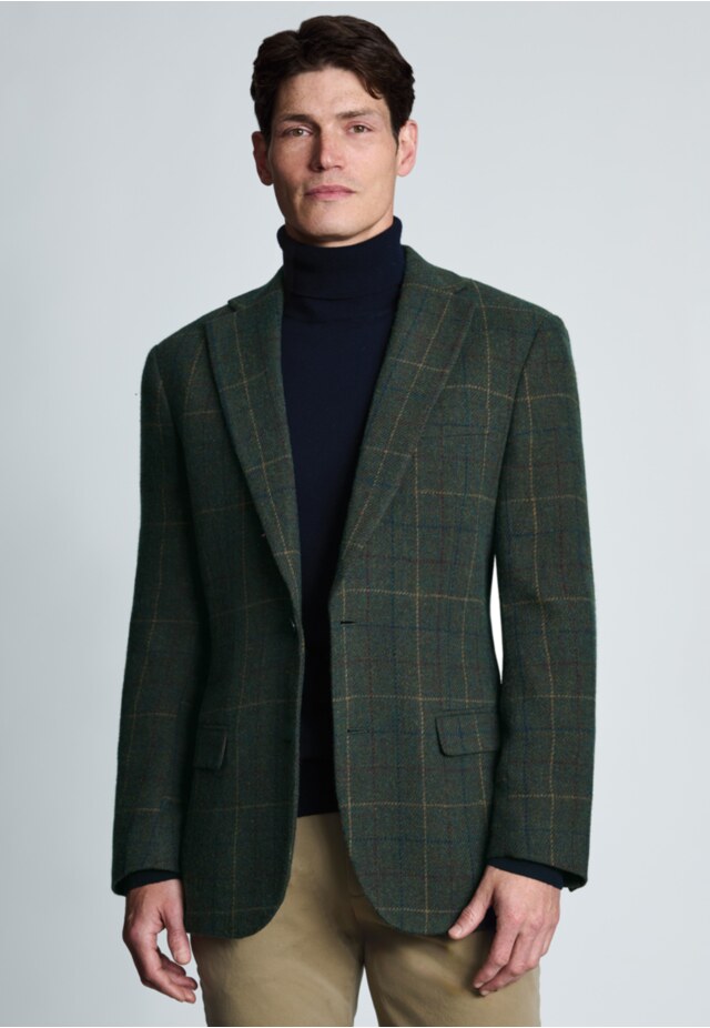Tailored Fit Avon Olive Wool Blend Check Jacket