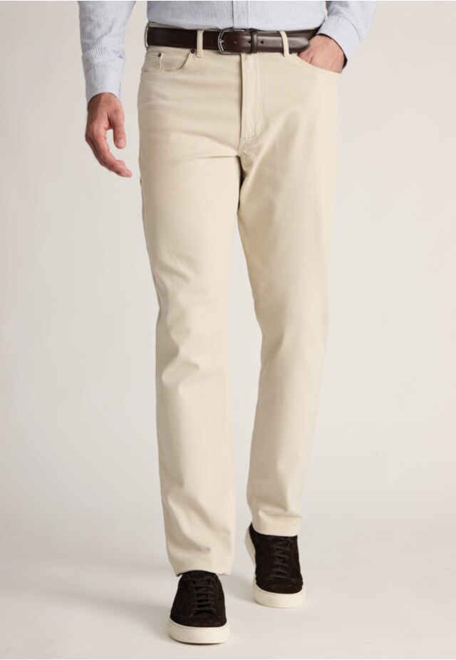 Regular Fit Fredericks Ecru 5 Pocket Italian Twill Stretch Cotton Pants