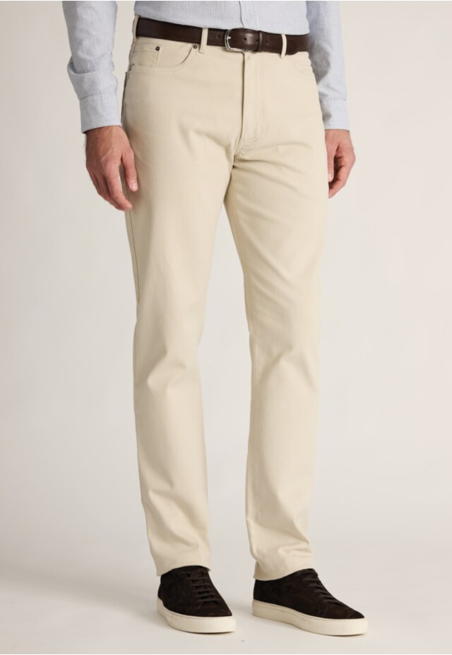 Tailored Fit Fredericks Ecru 5 Pocket Italian Twill Stretch Cotton Pants