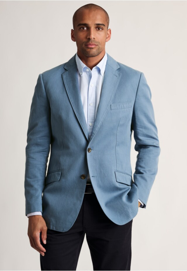 Regular Fit Hemsworth Blue Washed Cotton Linen Jacket