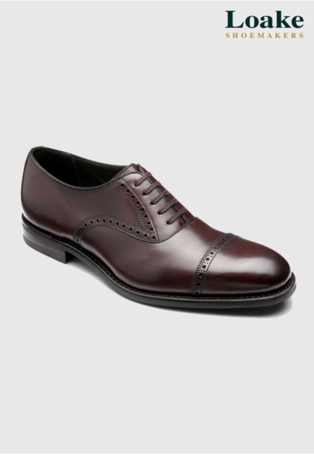 Loake Kellar Dark Brown Burnished Calf Oxford Semi Brogue Shoes