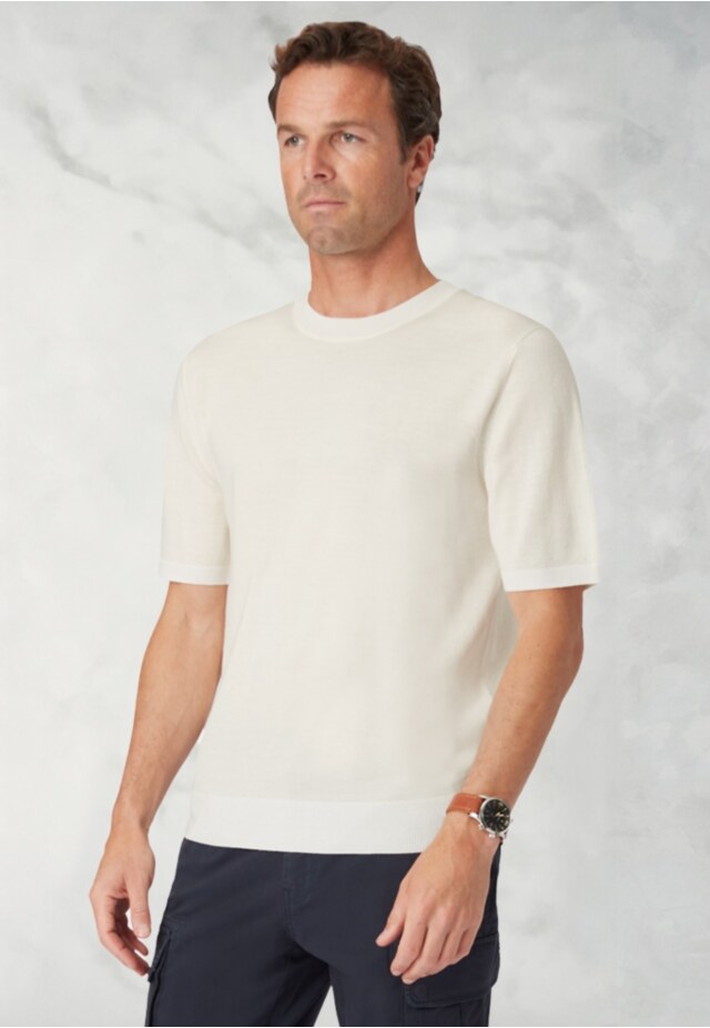 Lewis Ivory Merino Wool Half Sleeve Jumper
