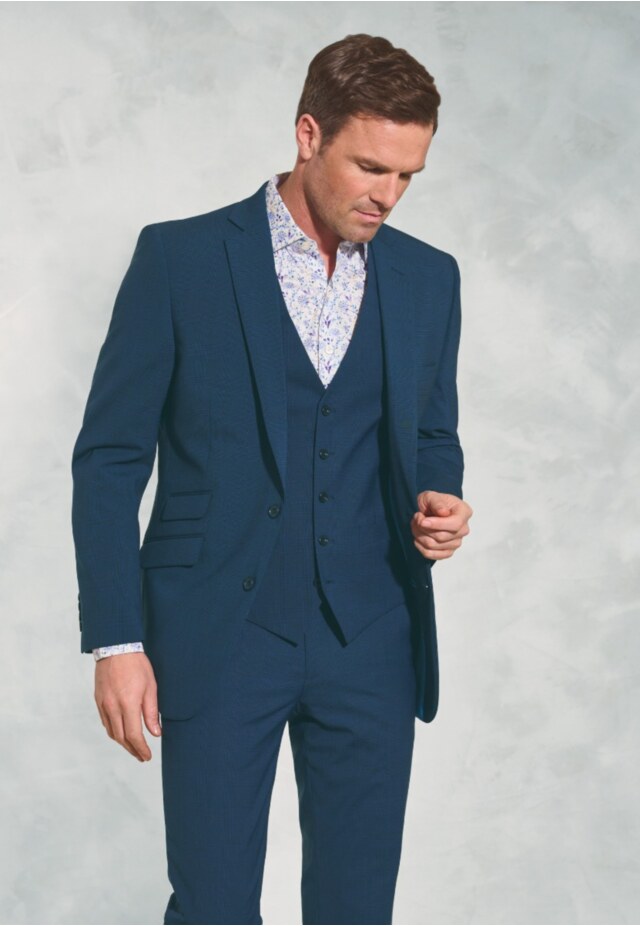 Tailored Fit Cassino Navy Check Washable Suit Jacket