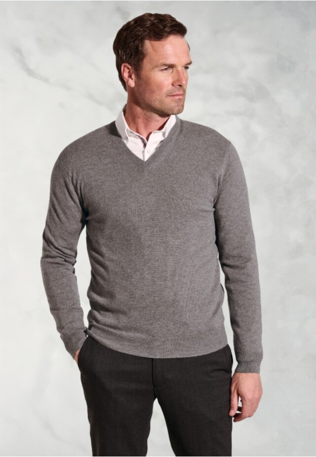 Taupe Cashmere V-Neck Jumper