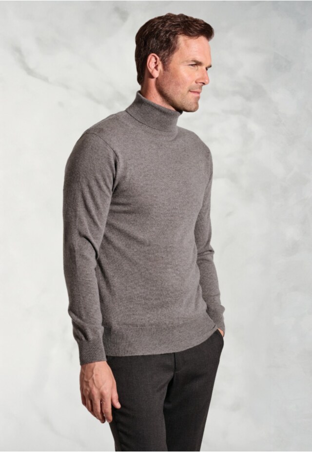 Taupe Cashmere Roll Neck Jumper