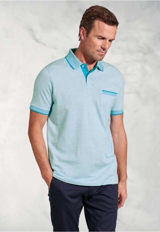 Sutherland Aqua Melange Dot Jacquard Polo Shirt