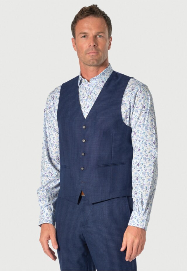 Tailored Fit Calder Blue Puppytooth Check Wool Rich Suit Vest