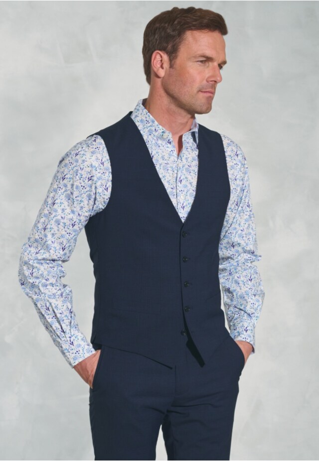 Tailored Fit Cassino Navy Check Washable Vest