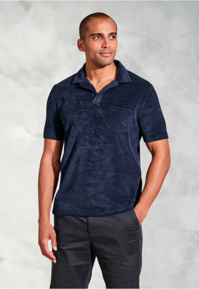 Milton Navy Cotton Rich Terry Towelling Polo Shirt