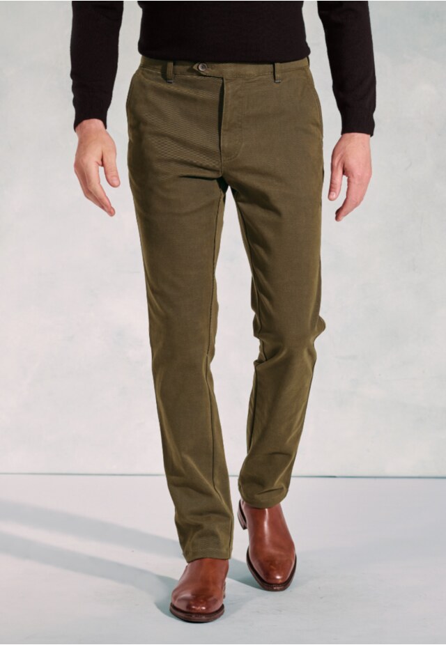 Tailored Fit Seychelles Olive Cotton Blend Twill Pants
