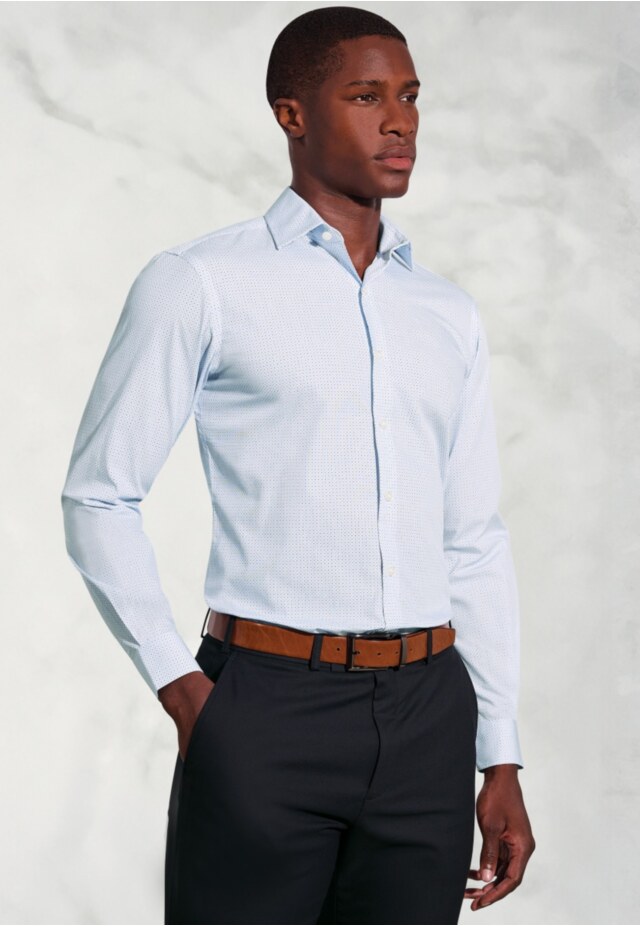 Regular Fit Sky Blue Micro Geometric Print Cotton Shirt