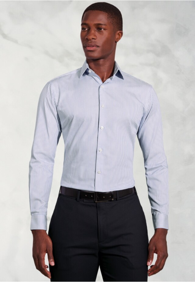 Tailored Fit Blue Stripe Cotton Shirt