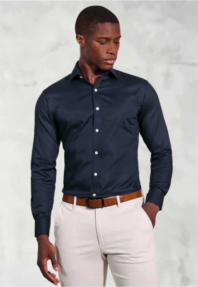 Regular Fit Navy Royal Oxford Double Cuff Cotton Shirt