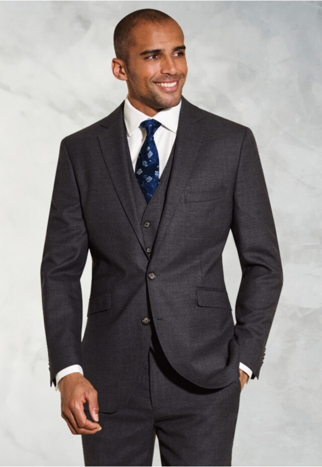Tailored Fit Wells Charcoal Wool Blend Suit - Vest Optional