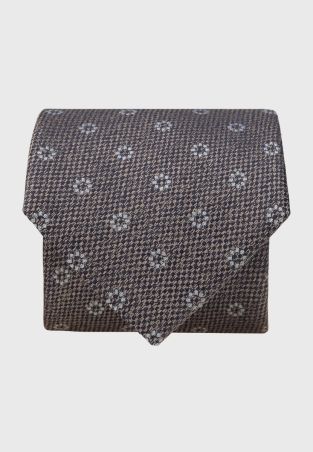 Gold Textured Floral Geometric Silk Tie