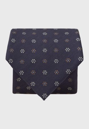 Navy Floral Geometric Silk & Linen Blend Tie