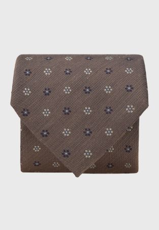 Chestnut Floral Geometric Silk & Linen Blend Tie