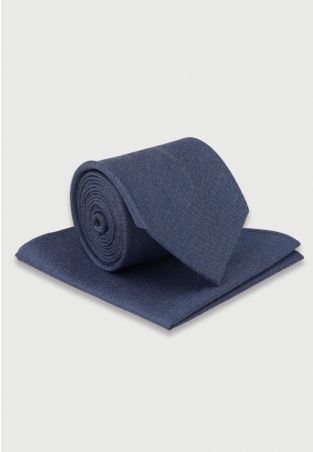 Blue Silk Blend Tie & Hanky Set