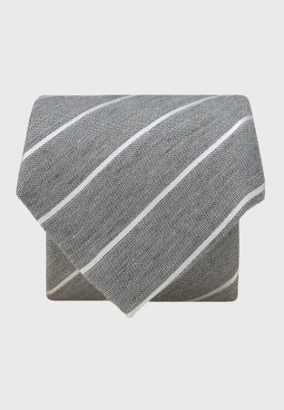 Silver Grey Butchers Stripe Textured Silk Blend Tie
