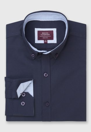 Tailored Fit Navy Stretch Oxford Cotton Shirt
