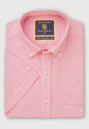 Regular Fit Rose Dobby Short Sleeve Cotton Linen Shirt