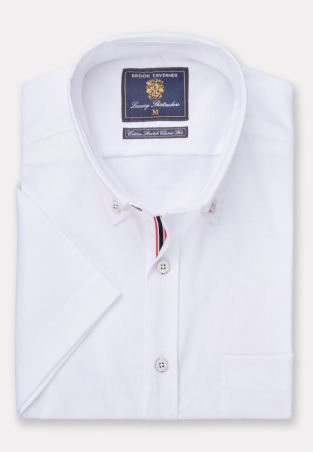 Regular Fit White Stretch Oxford Cotton Short Sleeve Shirt