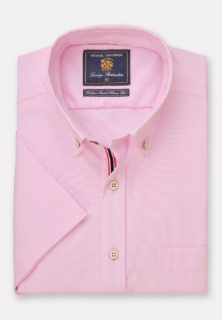 Regular Fit Pink Stretch Oxford Cotton Short Sleeve Shirt