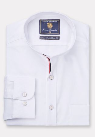 Regular Fit White Stretch Oxford Cotton Grandad Collar Shirt