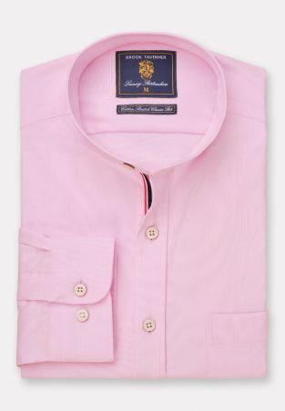 Regular Fit Pink Stretch Oxford Cotton Grandad Collar Shirt