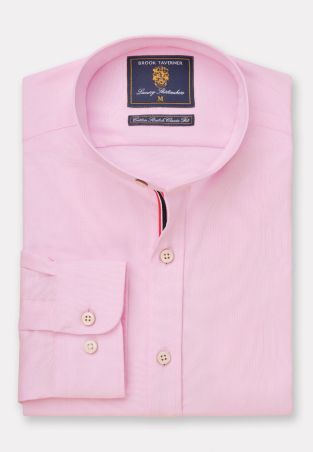 Tailored Fit Pink Stretch Oxford Cotton Grandad Collar Shirt