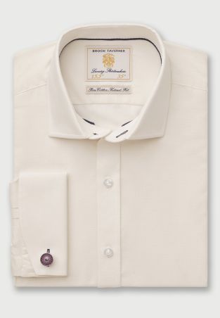 Tailored Fit Cream Double Cuff Shirt